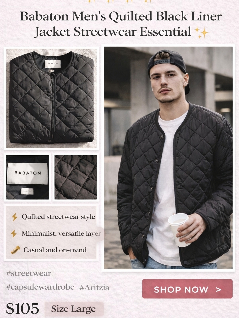 Aritzia Babaton quilted liner jacket 🖤